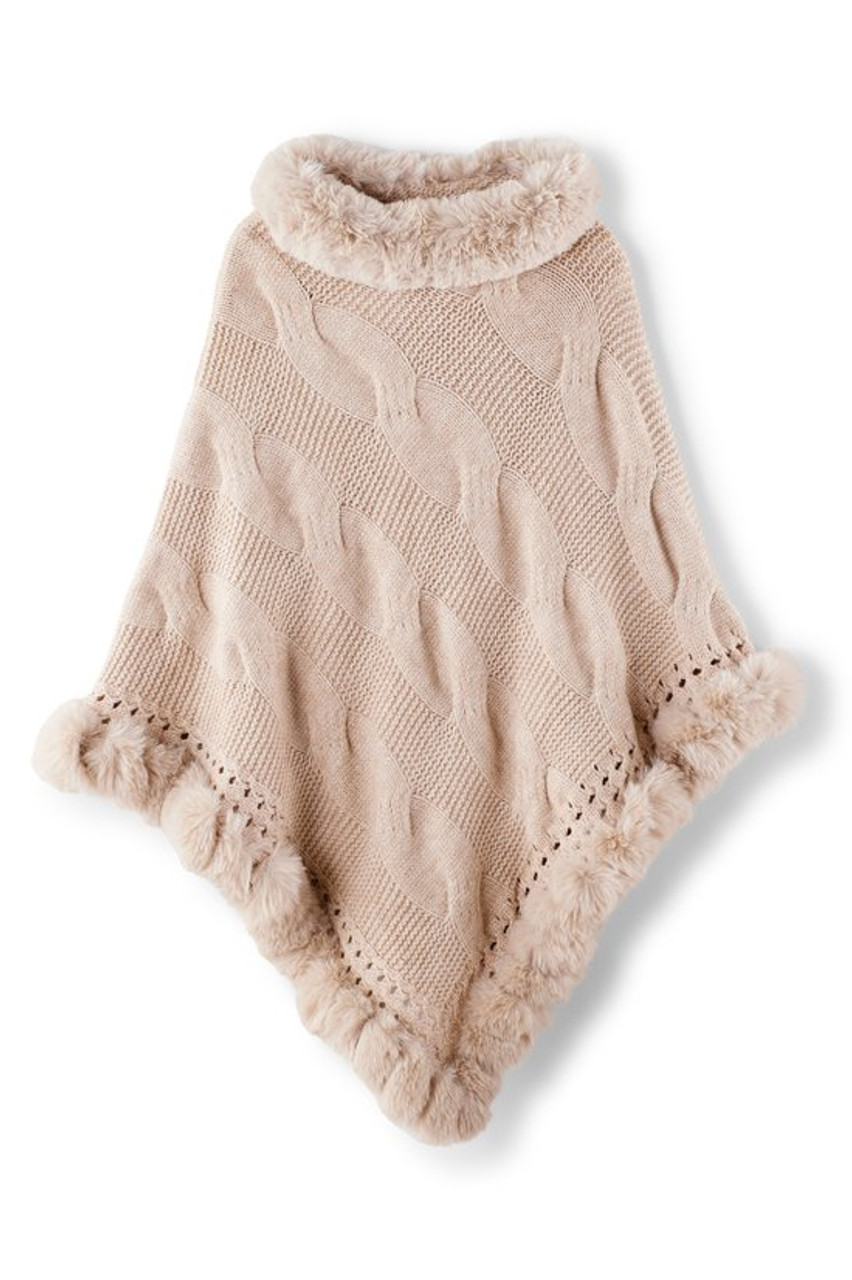 【BAON】[unisex] Ponko over cable knit Strathberry - Sanday Cable Knit Pure Cashmere Poncho - Beige