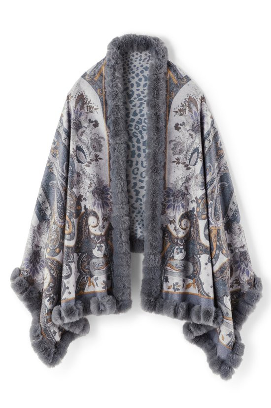 Katya Faux Fur Trim Wrap Scarf