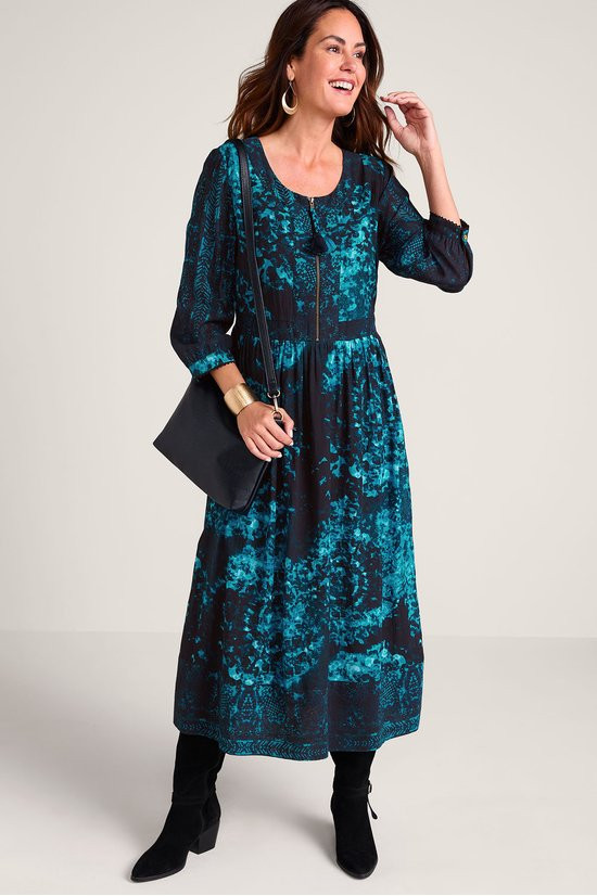 midi style dresses Entro Strapless Linear Floral Pleated Midi Dress with Pockets Large