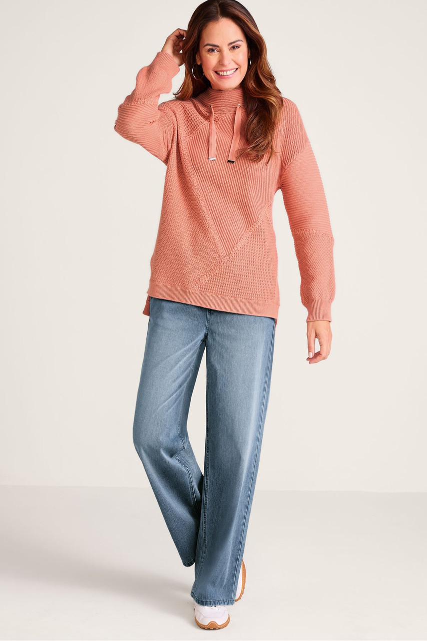 Comfort Knit Denim Wide Leg Pull On Jeans