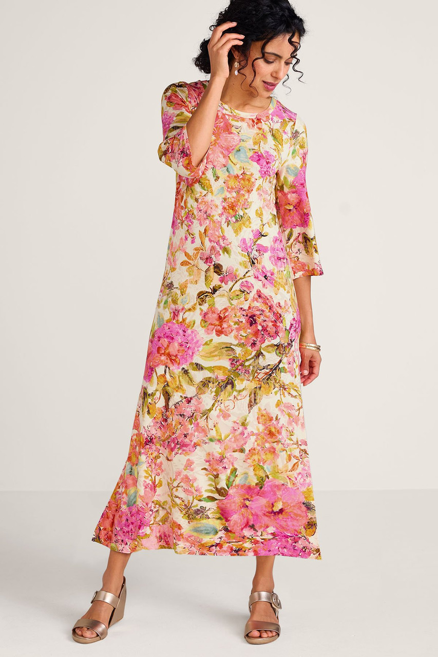 Floral Print 3/4 Slv Knit Maxi Dress Floral Print 3/4 Slv Knit Maxi Dress