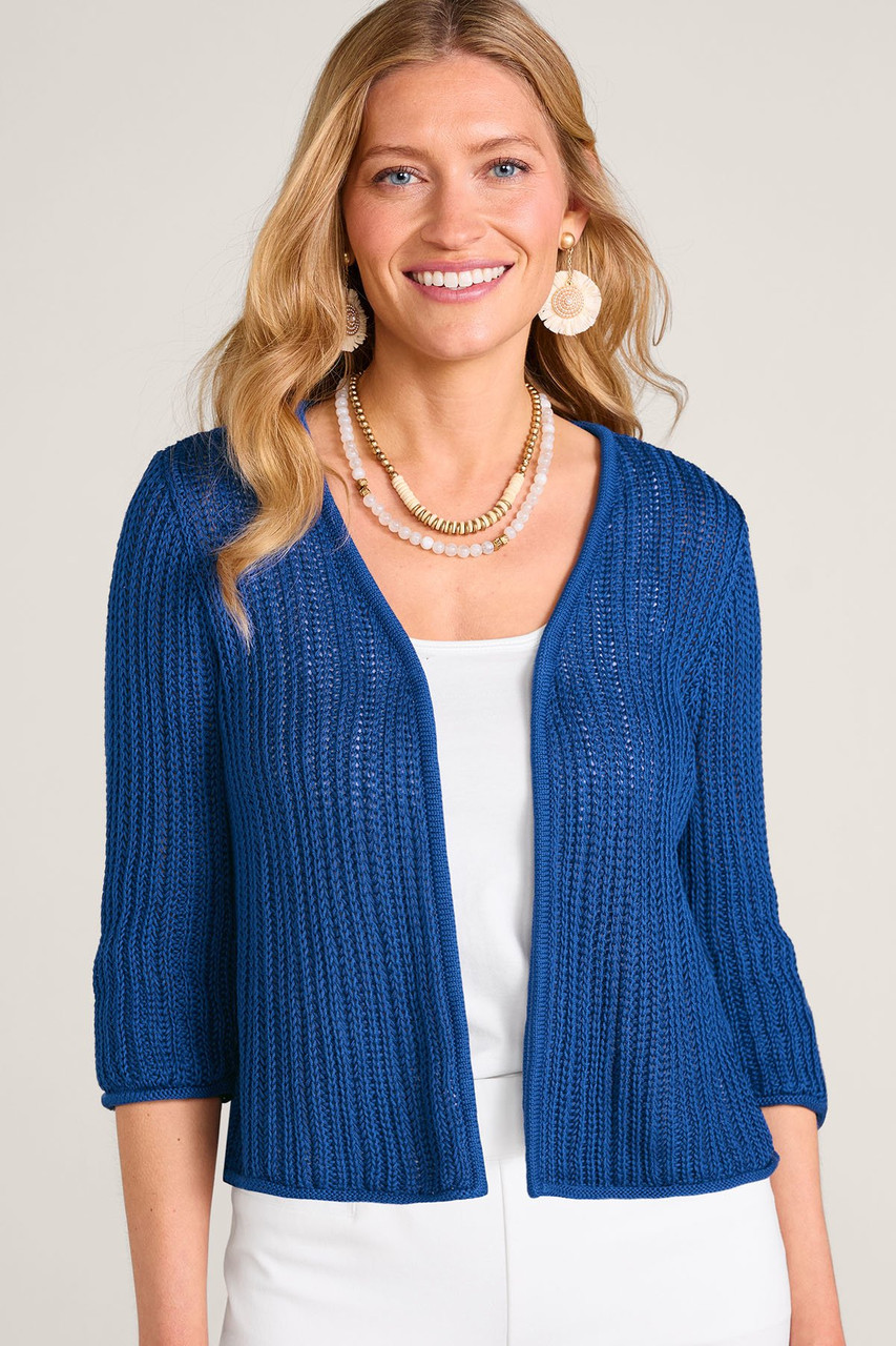 Textured Cotton Elbow Slv Cardigan