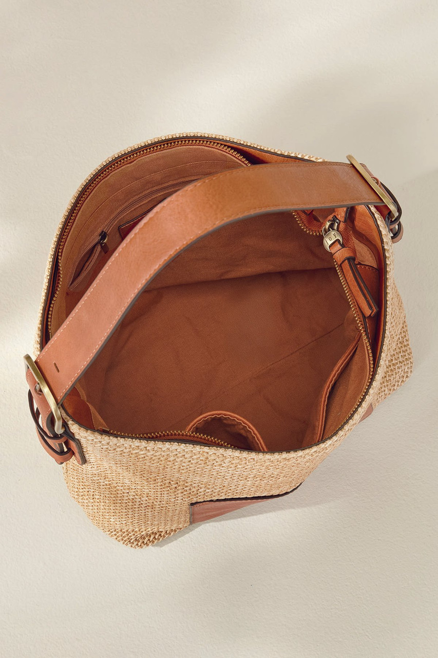 Rory Raffia Top Zip Hobo Bag