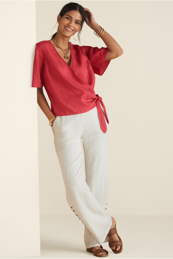 Avonia Linen Wrap Top - image 3