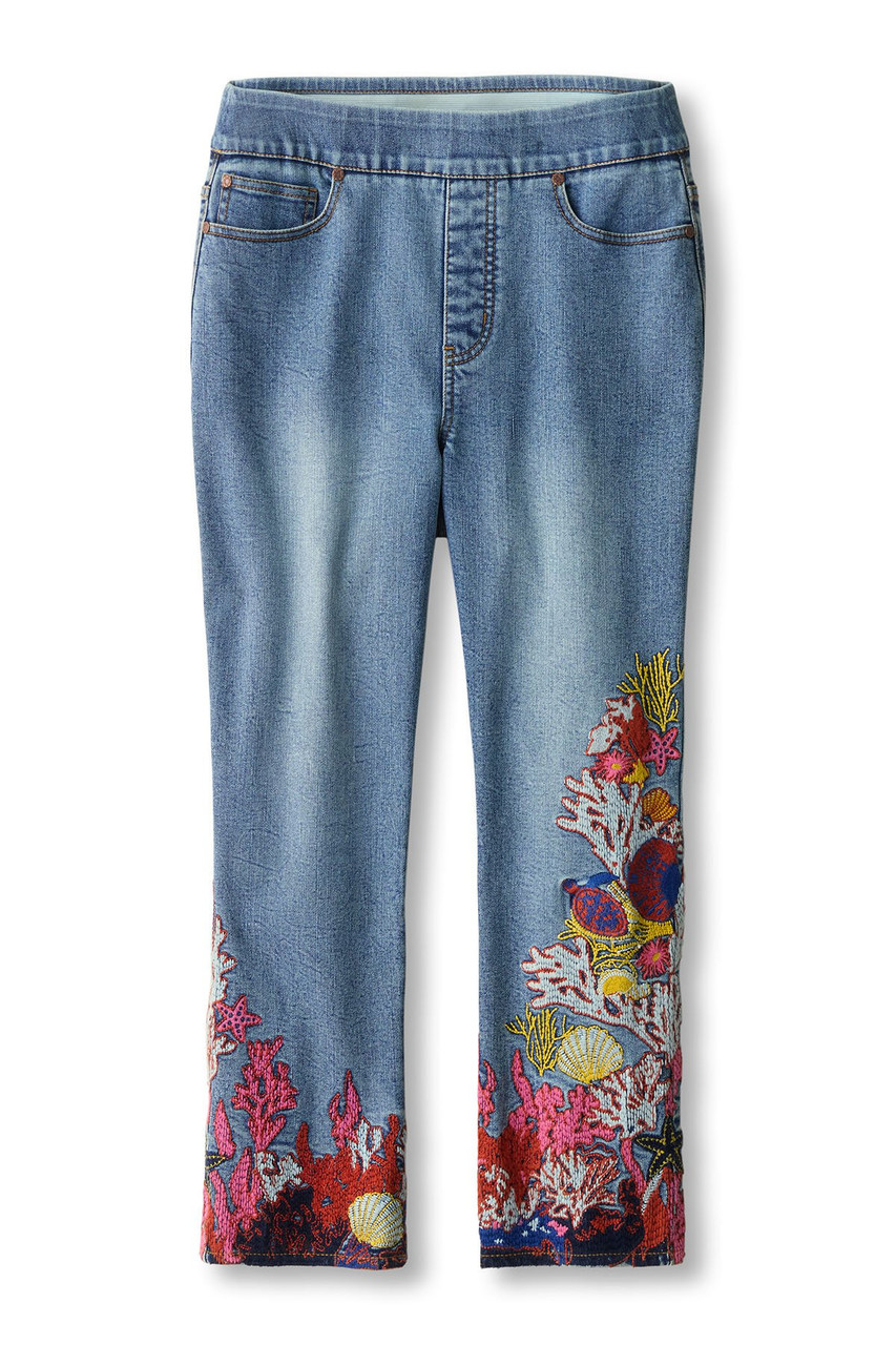 Embellished Sealife Pull On Crop Jeans - image 3