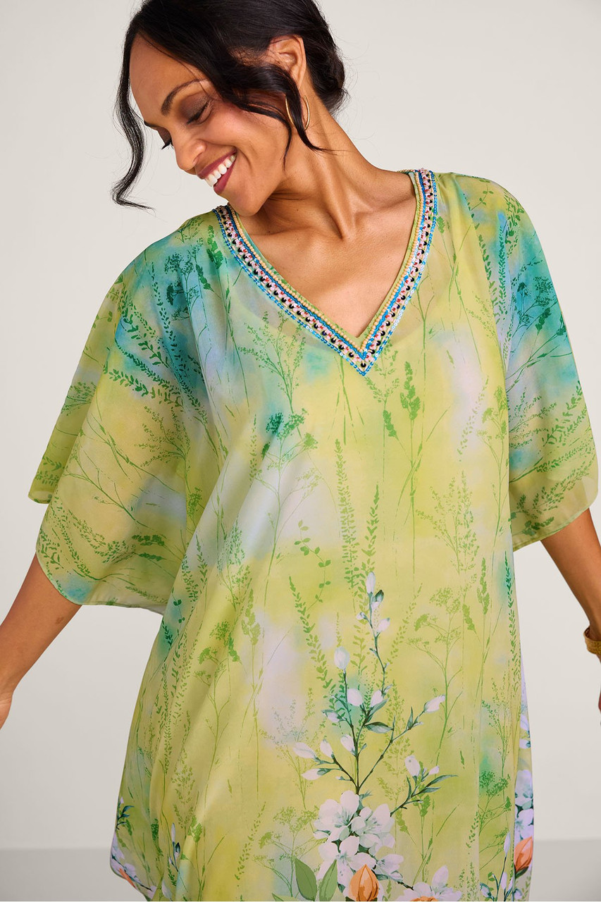 Floral Print 3/4 Slv Chiffon Caftan - image 4