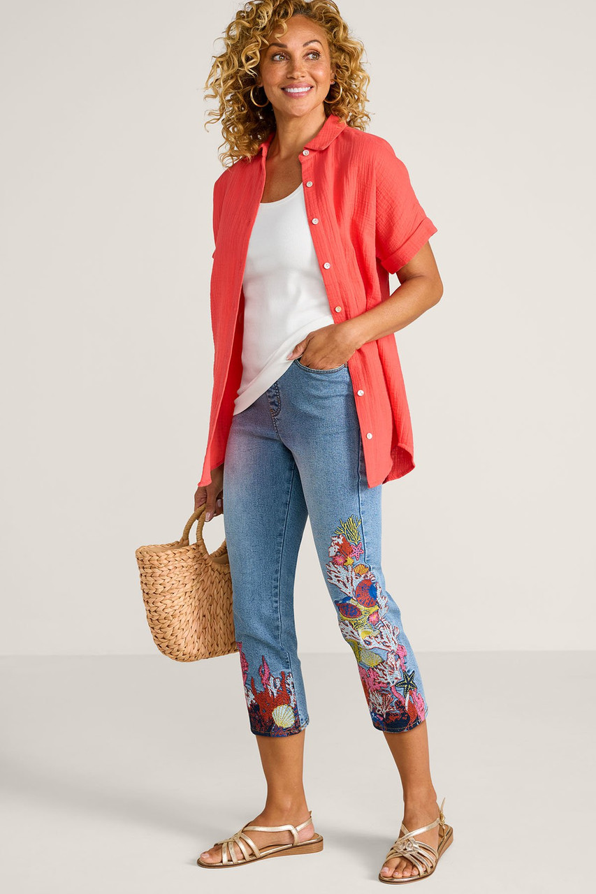 Embellished Sealife Pull On Crop Jeans - image 2
