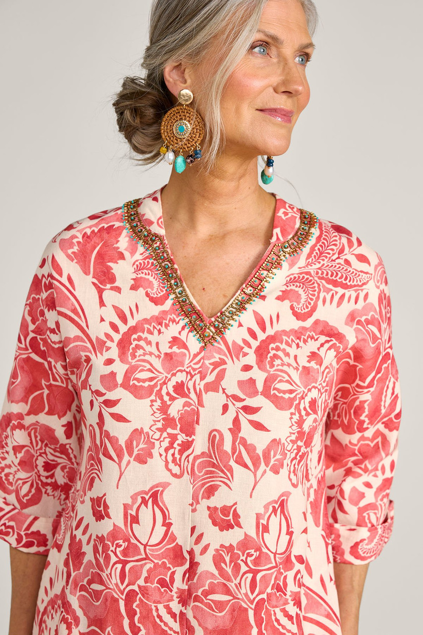 Embellished Printed 3/4 Slv Cotton Caftan - image 5