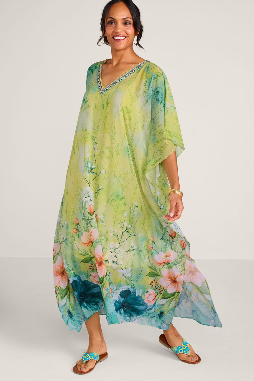 Floral Print 3/4 Slv Chiffon Caftan - image 2
