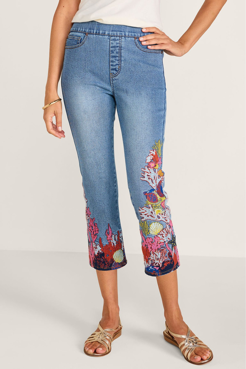 Embellished Sealife Pull On Crop Jeans - image 4