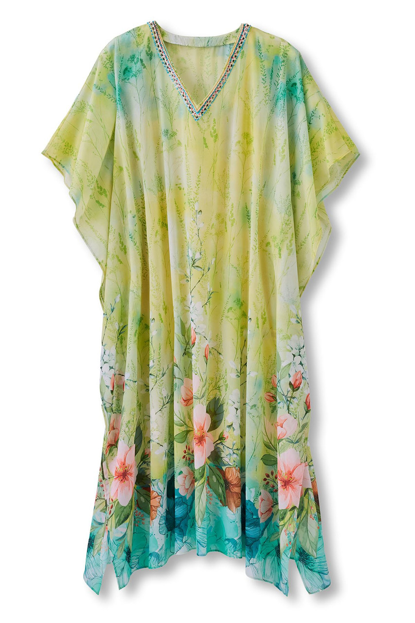 Floral Print 3/4 Slv Chiffon Caftan - image 3