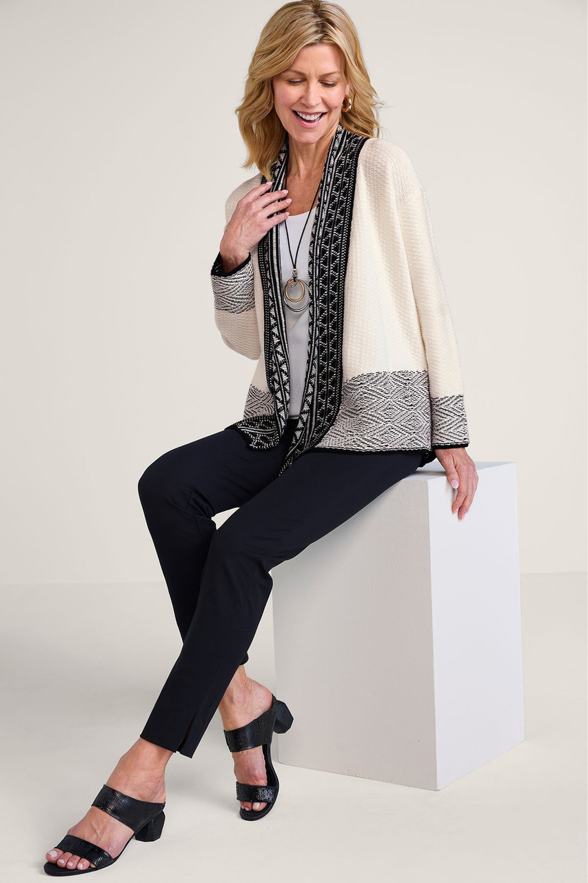 Jacquard Trim Open Front Cardi - image 4