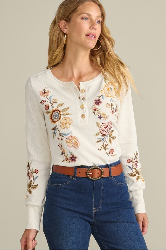 Floral Popcorn Waffle Pullover main image 1