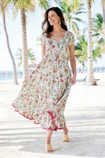 chinese dress ladies Soft Surroundings Maxi Dress Beige XL