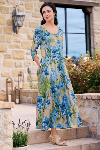 soft surroundings maxi dresses Rose Paisley Dress Size S – alineconsignment sleeve maxi dress in lightweight clip jacquard georgette features birds and blooms cascading down the length of the dress Lagia Maxi Dress