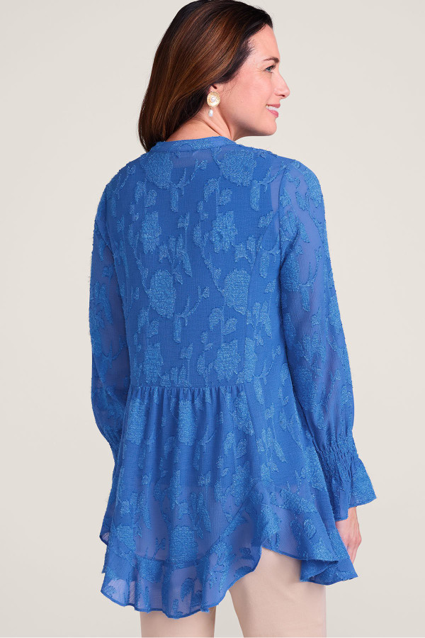 Jacquard Sheer Ruffle Tunic And Tank