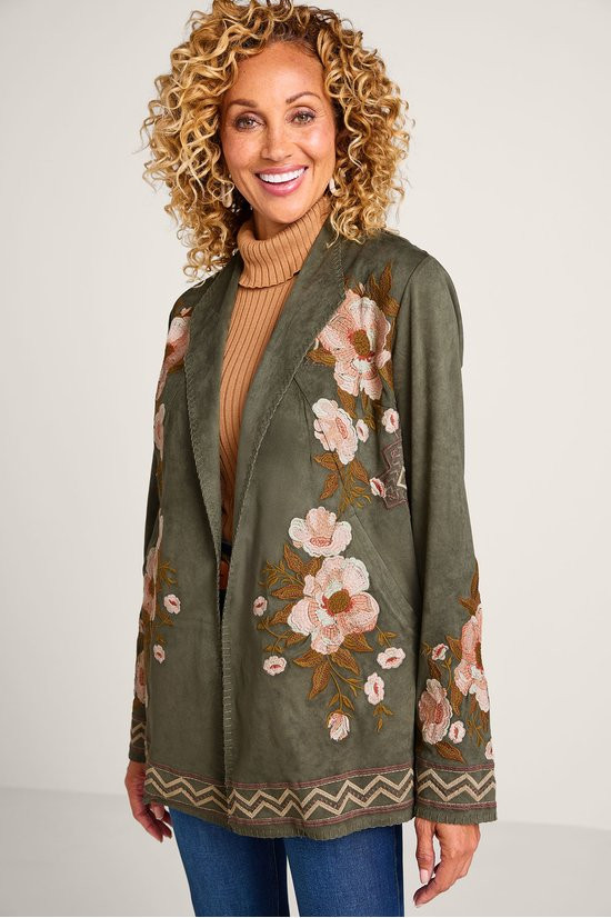 Fleur De Faux Suede Embroidered Jacket Fleur De Faux Suede Embroidered Jacket