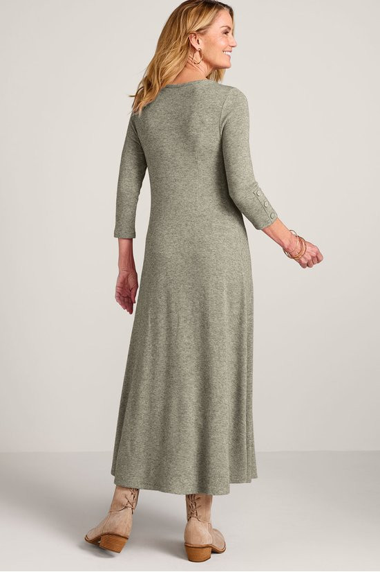Side Button 3/4 Sleeve Knit Midi Dress