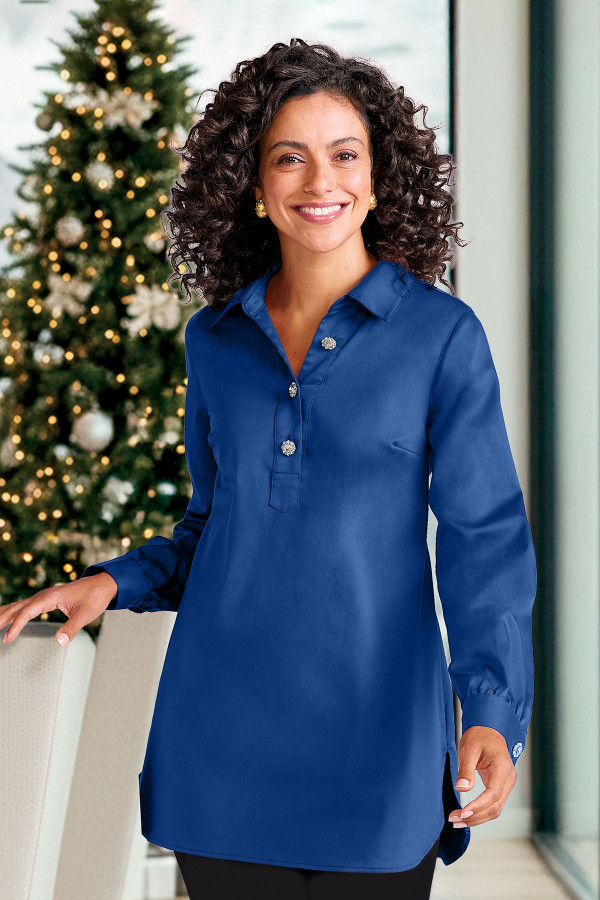 Easy-Care Stretch Woven Popover Tunic