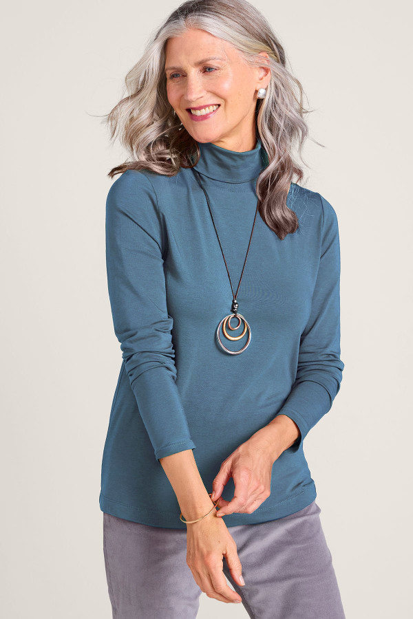 Cotton Stretch Jersey LS Turtleneck Top