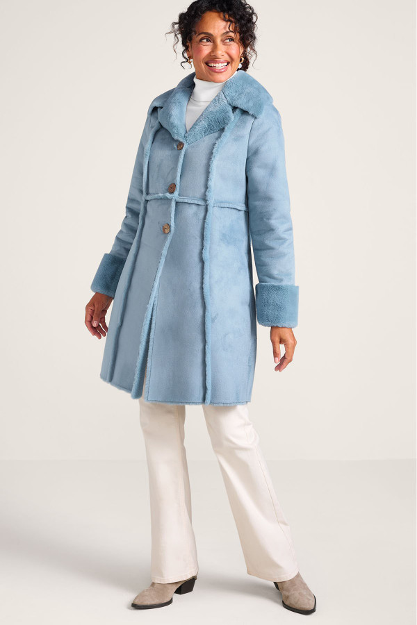 Charmonix Mid Length Faux Fur Suede Coat