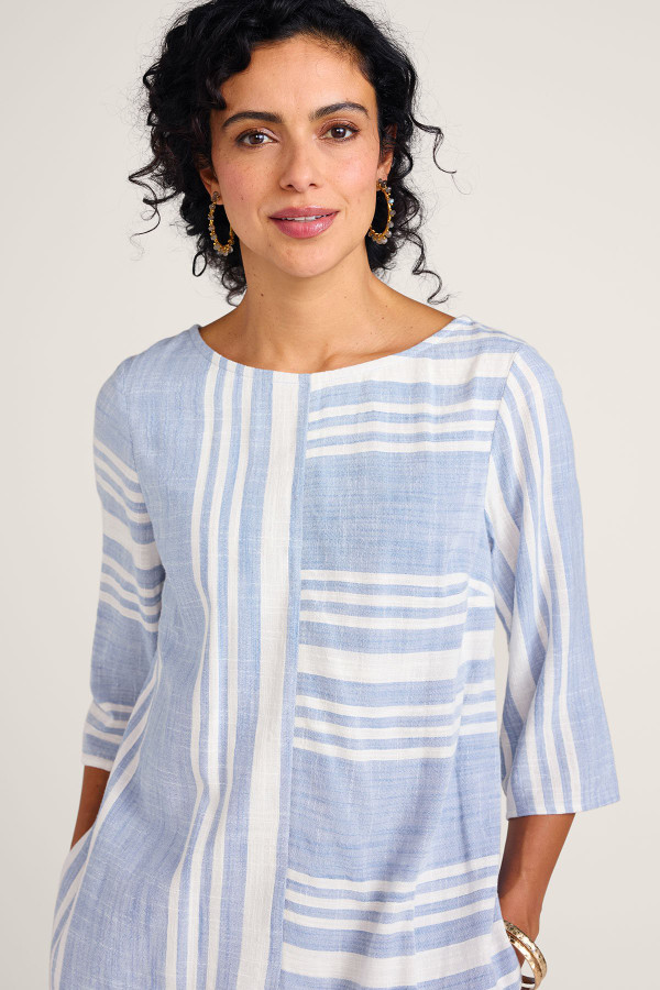 Breezy Striped 3/4 Slv Short Dress