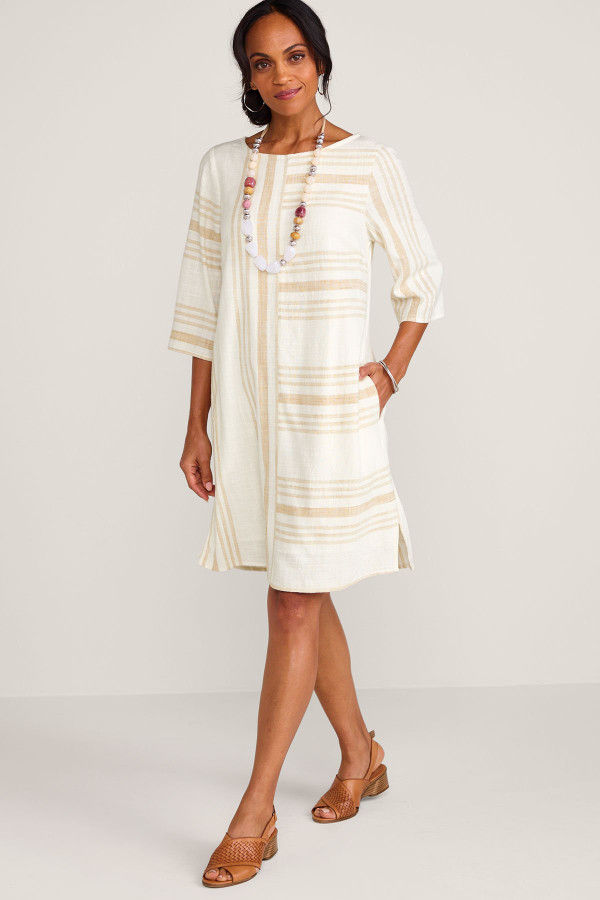Breezy Striped 3/4 Slv Short Dress
