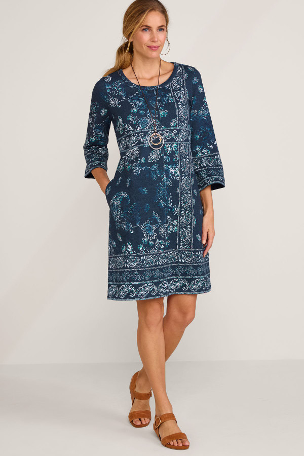 Cotton Terry 3/4 Slv Short Dress