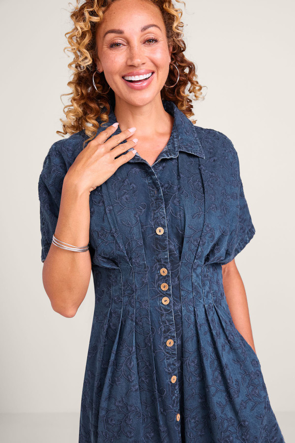 Embroidered TENCEL™ SS Midi Shirtdress