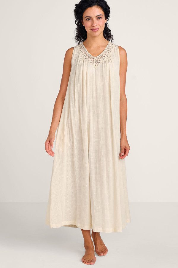 April Cornell Lace Trim S/L Long Nightgown
