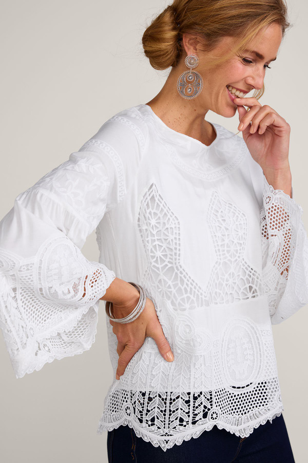 Embroidered Lace LS Top And Tank