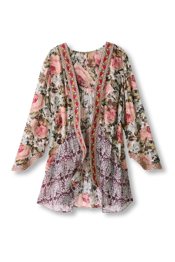 Embroidered Floral Sheer 3/4 Slv Topper