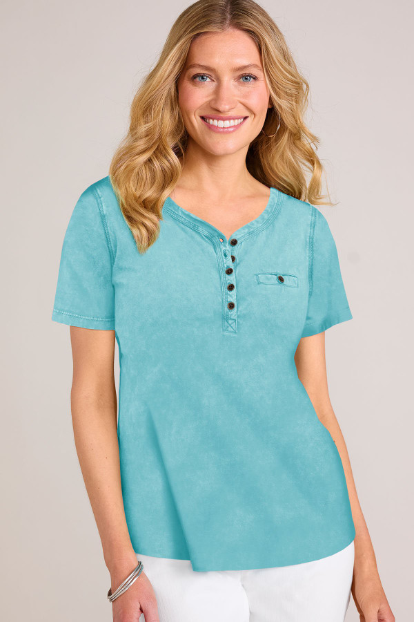 Vintage Wash Cotton SS Button Tee
