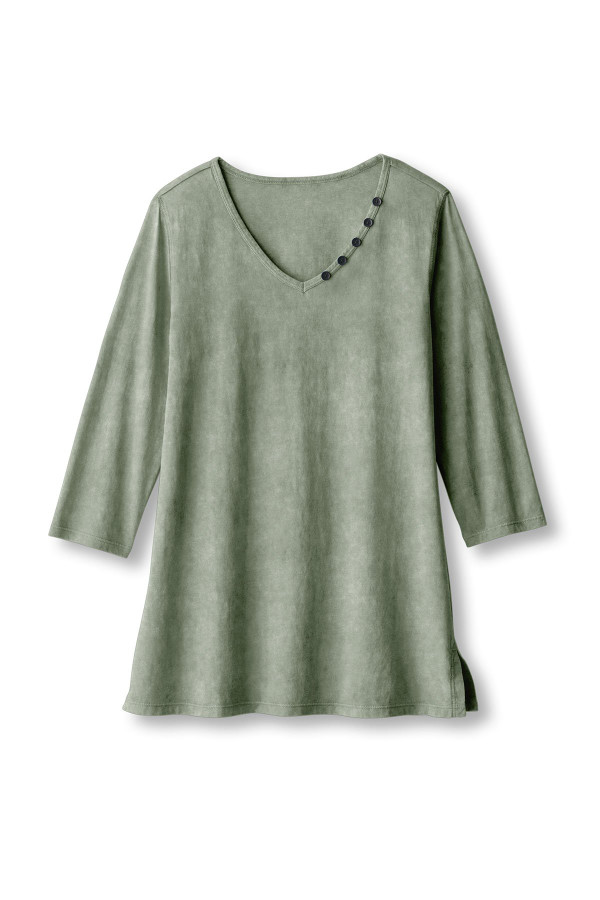 Vintage Wash Cotton V Neck 3/4 Slv Tunic