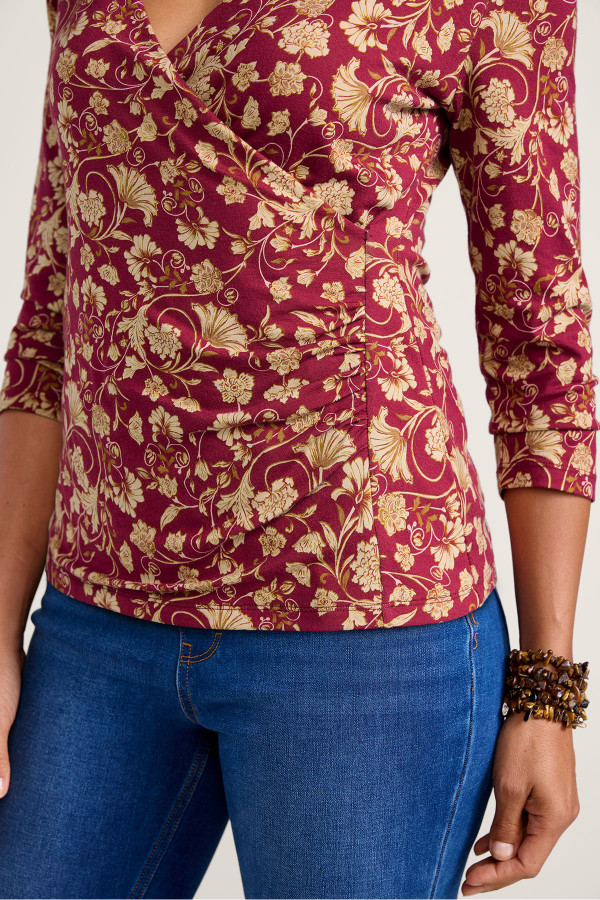 Alyssa Floral Scroll ¾ Slv Knit Top