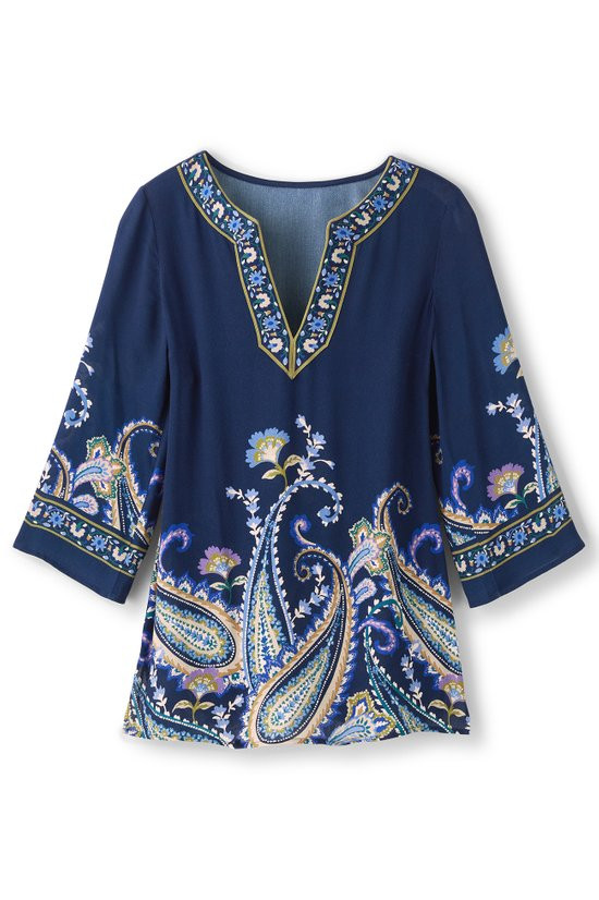Paloma Tunic, 3/4 Sleeve, Black Calico main image 0