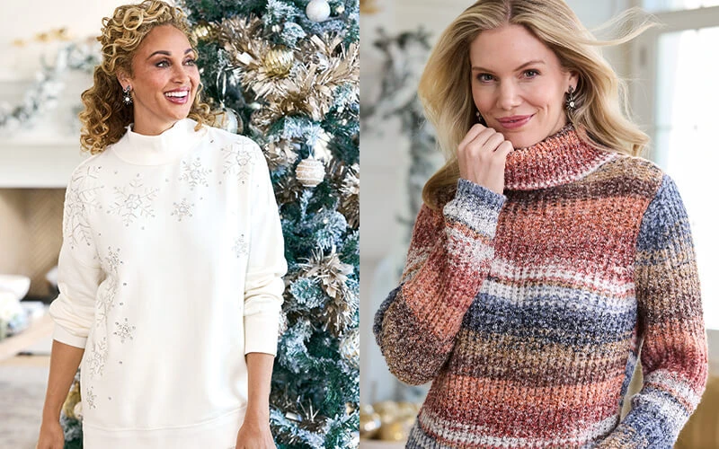 Models wearing seasonal sweaters