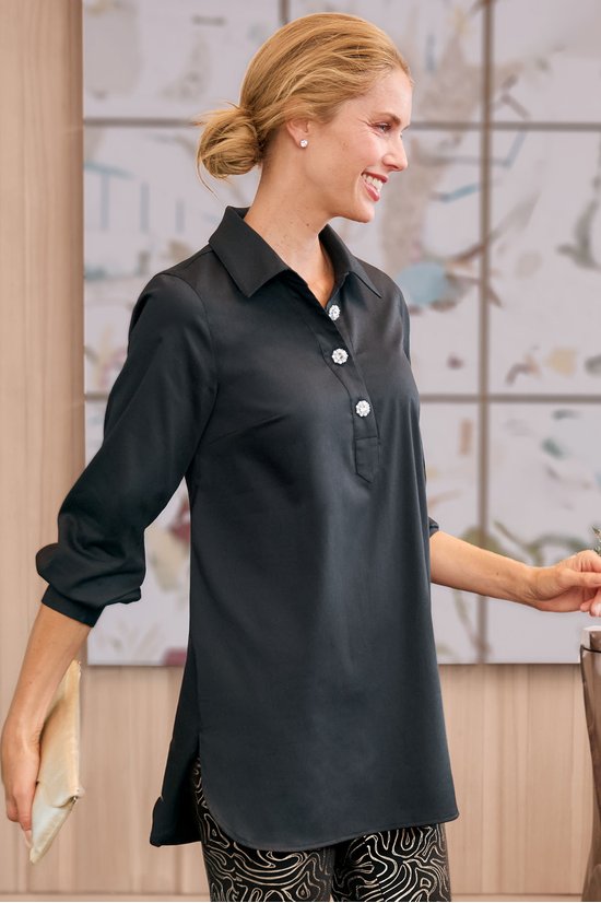Easy-Care Stretch Woven Popover Tunic