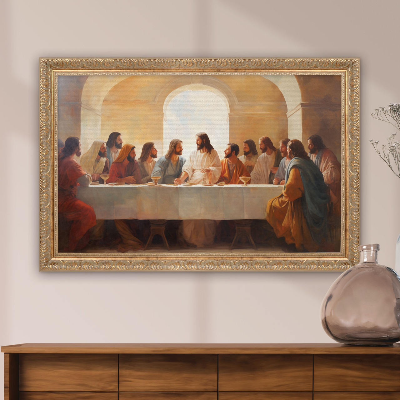 Last Supper Collection Gold Linen Framed Art - Last Supper - XL