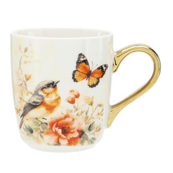 Wings of Love Gold Handle Mug - Butterflies and Birds