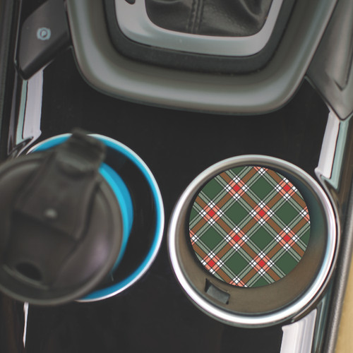 Ceramic Car Coaster - Green Plaid