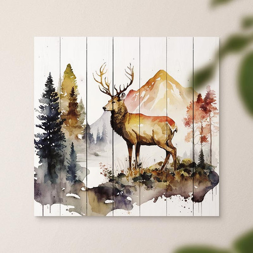 Lake & Lodge Collection  Pallet Sign - Deer In Forest