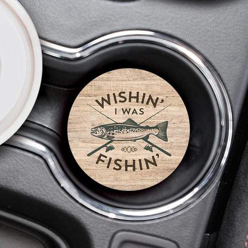 Lake & Lodge Collection Car Coaster - Wishin' I Was Fishin'