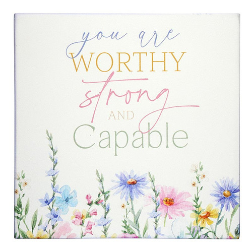Worthy Wildflowers Mini Word Block - You Are Worthy Strong