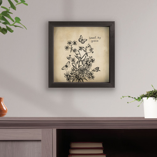 Tea & Ink Framed Linen Art - Saved By Grace