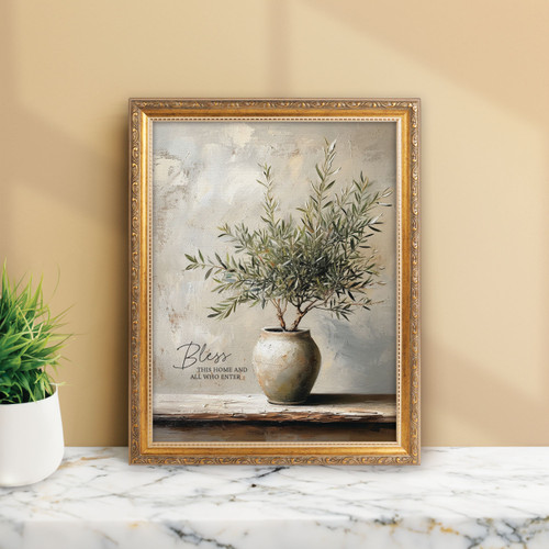 Gold Framed Linen Art - Bless This Home