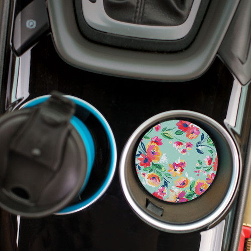 Ceramic Car Coasters - Green Flowers