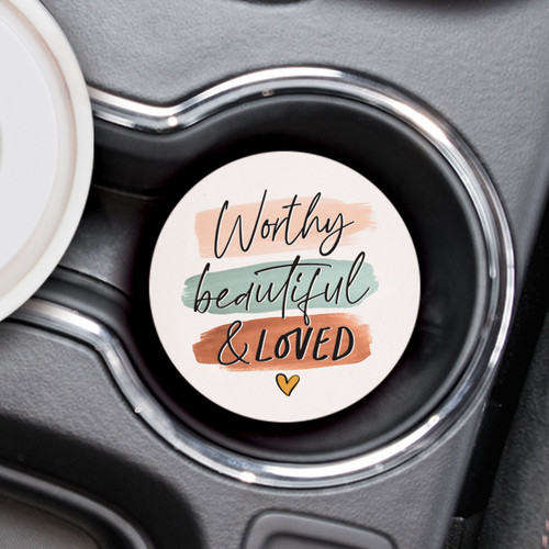 Ceramic Car Coasters (Retail Pack) - Worthy Beautiful & Loved
