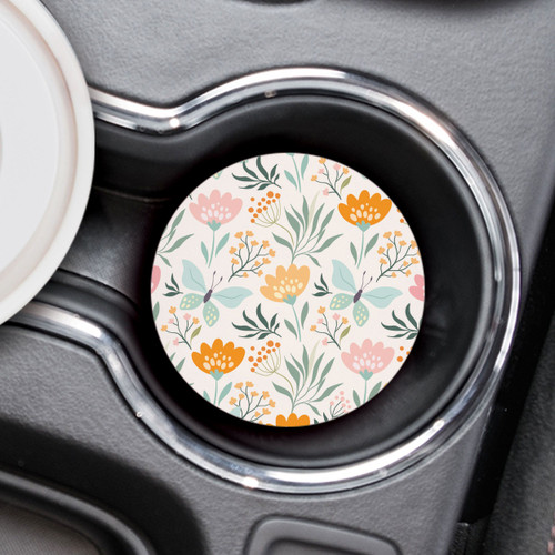 Car Coaster - Butterfly Floral Pattern