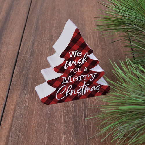 Small Christmas Shape Sign - We Wish You A Merry Christmas Plaid